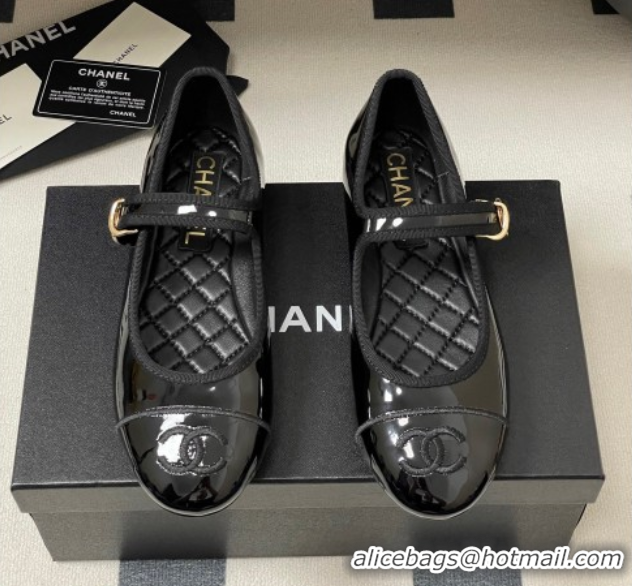 Top Design Chanel Patent Calfskin Mary Janes Flats Ballet G45503 Black