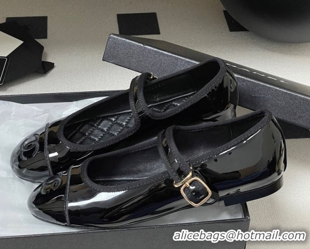 Top Design Chanel Patent Calfskin Mary Janes Flats Ballet G45503 Black