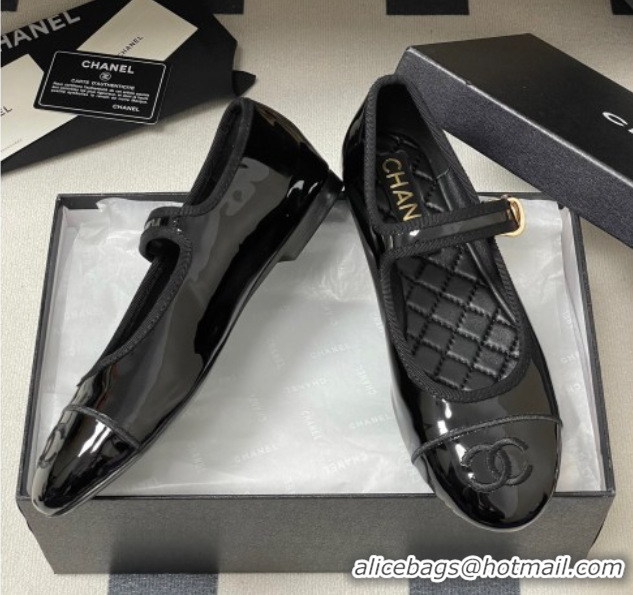 Top Design Chanel Patent Calfskin Mary Janes Flats Ballet G45503 Black