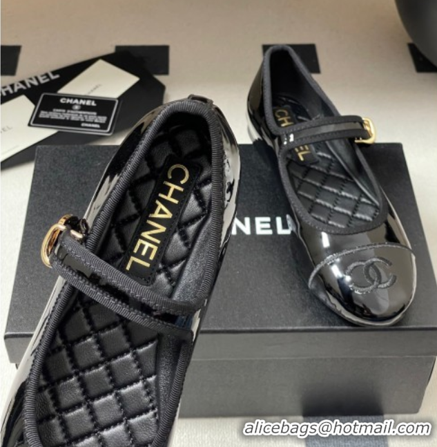 Top Design Chanel Patent Calfskin Mary Janes Flats Ballet G45503 Black