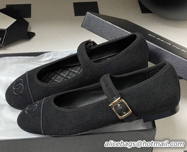 Luxury Cheap Chanel Fabric Mary Janes Flats Ballet G45503 Black