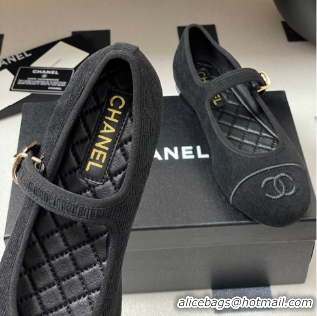 Luxury Cheap Chanel Fabric Mary Janes Flats Ballet G45503 Black