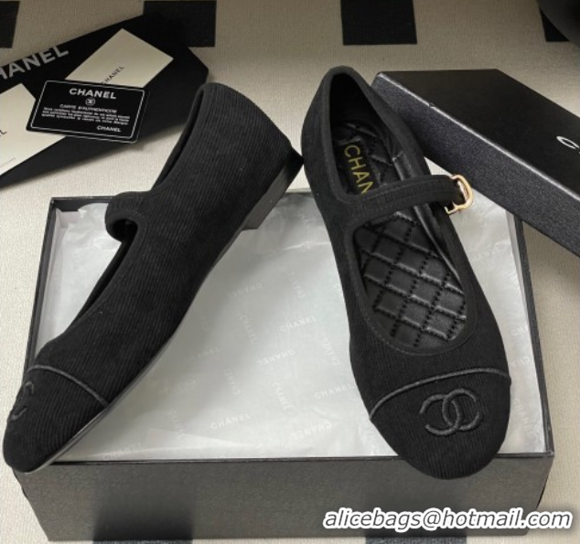 Luxury Cheap Chanel Fabric Mary Janes Flats Ballet G45503 Black