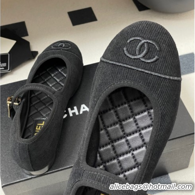 Luxury Cheap Chanel Fabric Mary Janes Flats Ballet G45503 Black
