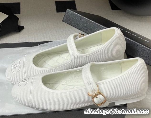 Luxury Chanel Fabric Mary Janes Flats Ballet G45503 White