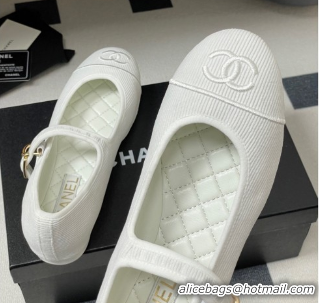 Luxury Chanel Fabric Mary Janes Flats Ballet G45503 White