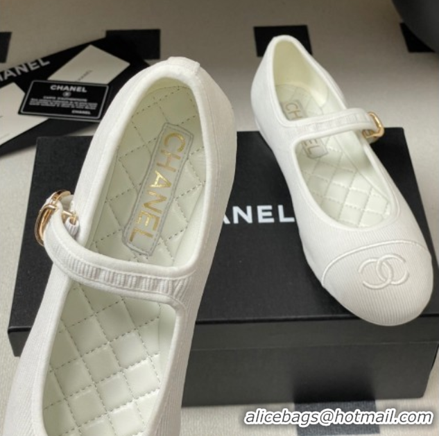Luxury Chanel Fabric Mary Janes Flats Ballet G45503 White