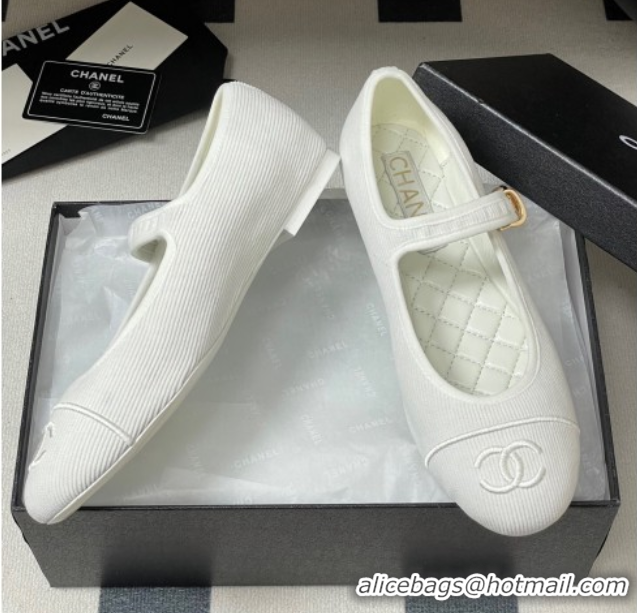 Luxury Chanel Fabric Mary Janes Flats Ballet G45503 White