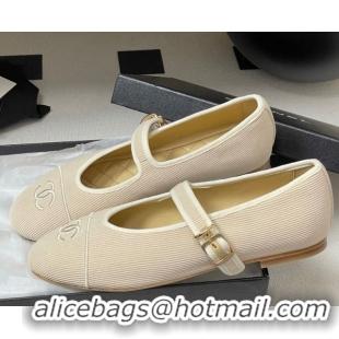 Good Quality Chanel Fabric Mary Janes Flats Ballet G45503 Beige