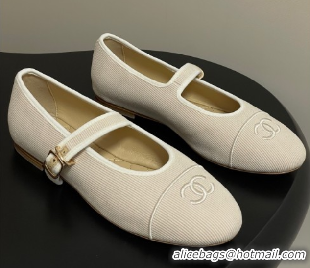 Good Quality Chanel Fabric Mary Janes Flats Ballet G45503 Beige