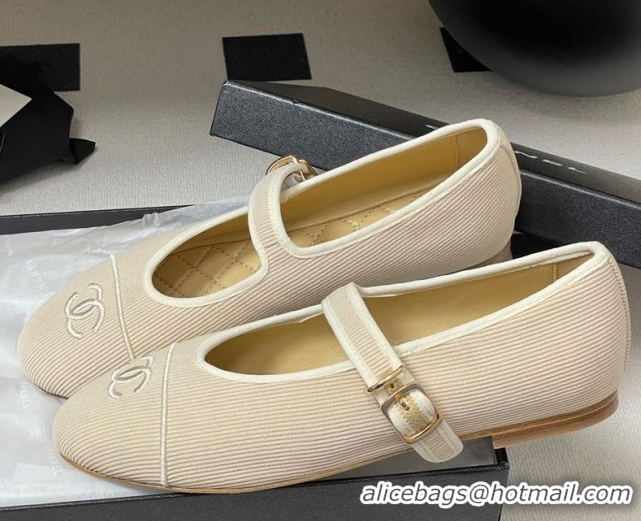 Good Quality Chanel Fabric Mary Janes Flats Ballet G45503 Beige