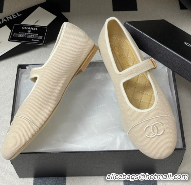 Good Quality Chanel Fabric Mary Janes Flats Ballet G45503 Beige