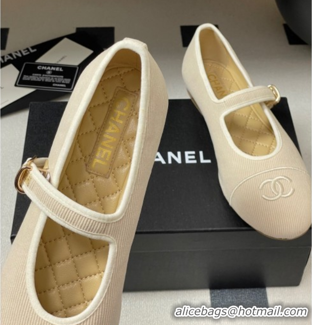Good Quality Chanel Fabric Mary Janes Flats Ballet G45503 Beige