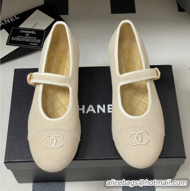 Good Quality Chanel Fabric Mary Janes Flats Ballet G45503 Beige