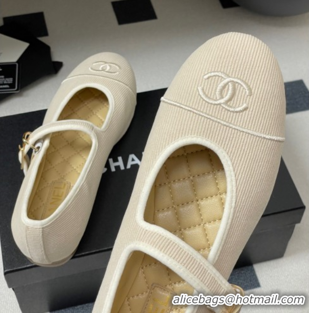 Good Quality Chanel Fabric Mary Janes Flats Ballet G45503 Beige