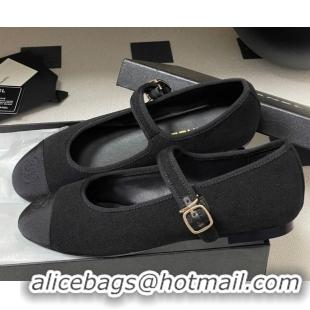 Trendy Design Chanel Fleece & Grosgrain Mary Janes Flats Ballet G45503 Black