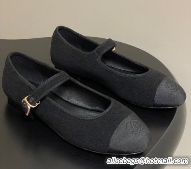 Trendy Design Chanel Fleece & Grosgrain Mary Janes Flats Ballet G45503 Black