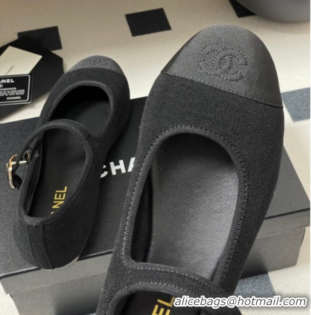 Trendy Design Chanel Fleece & Grosgrain Mary Janes Flats Ballet G45503 Black