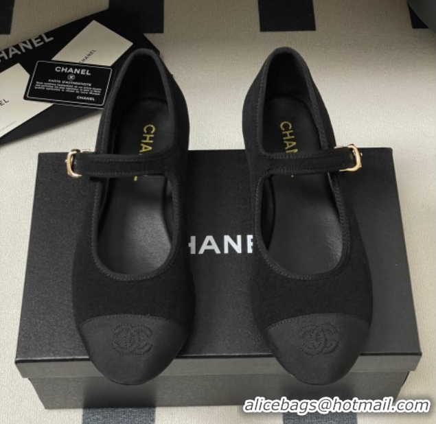 Trendy Design Chanel Fleece & Grosgrain Mary Janes Flats Ballet G45503 Black