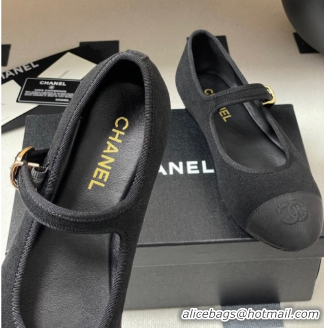 Trendy Design Chanel Fleece & Grosgrain Mary Janes Flats Ballet G45503 Black