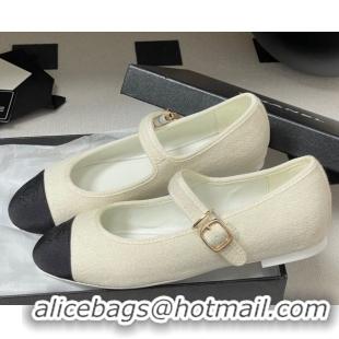 Shop Duplicate Chanel Fleece & Grosgrain Mary Janes Flats Ballet G45503 White