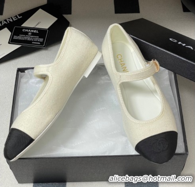 Shop Duplicate Chanel Fleece & Grosgrain Mary Janes Flats Ballet G45503 White