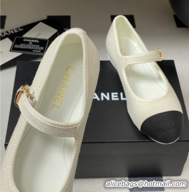Shop Duplicate Chanel Fleece & Grosgrain Mary Janes Flats Ballet G45503 White