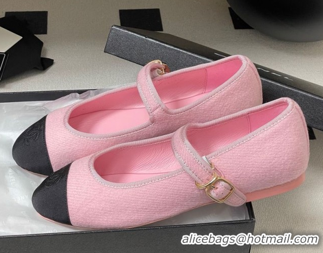 Popular Style Chanel Fleece & Grosgrain Mary Janes Flats Ballet G45503 Pink