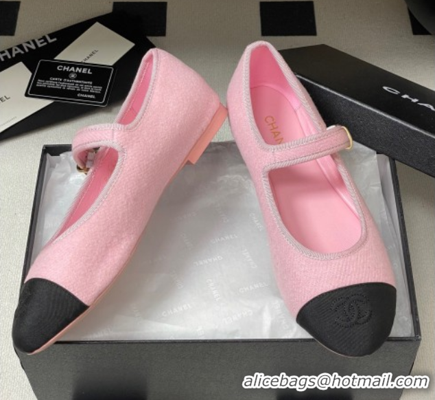 Popular Style Chanel Fleece & Grosgrain Mary Janes Flats Ballet G45503 Pink