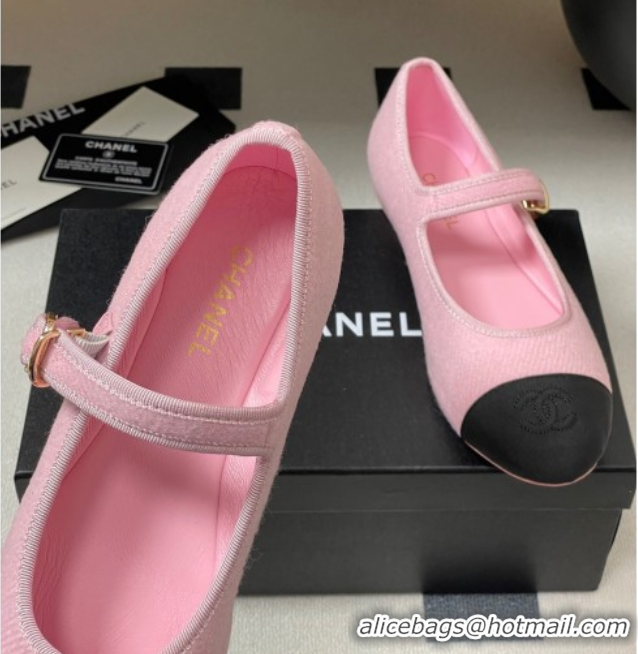 Popular Style Chanel Fleece & Grosgrain Mary Janes Flats Ballet G45503 Pink