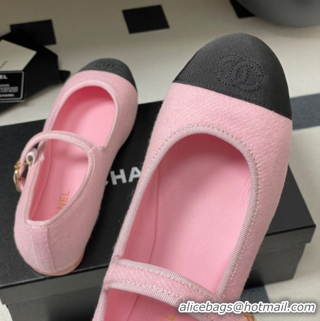 Popular Style Chanel Fleece & Grosgrain Mary Janes Flats Ballet G45503 Pink