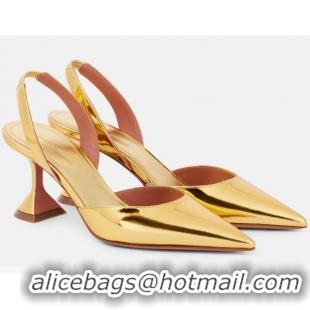 ​Buy Cheap Amina Muaddi Holli 70 Mirrored Leather Slingback Pumps AM2170 Gold