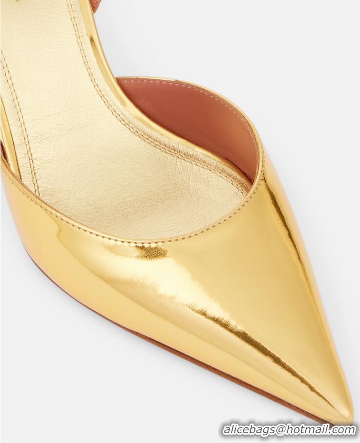 ​Buy Cheap Amina Muaddi Holli 70 Mirrored Leather Slingback Pumps AM2170 Gold