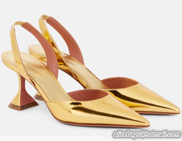 ​Buy Cheap Amina Muaddi Holli 70 Mirrored Leather Slingback Pumps AM2170 Gold