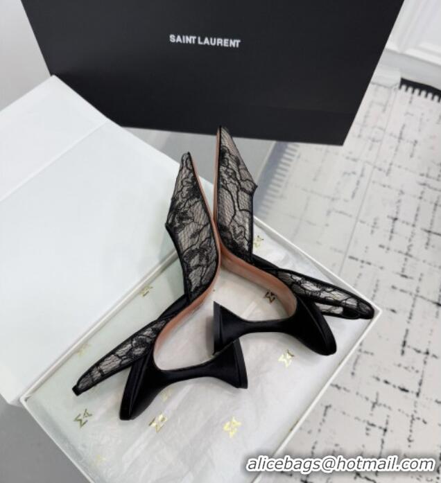 ​Inexpensive Amina Muaddi Holli Lace Sling Back Pumps 9.5cm Heel A1111 Black 2025
