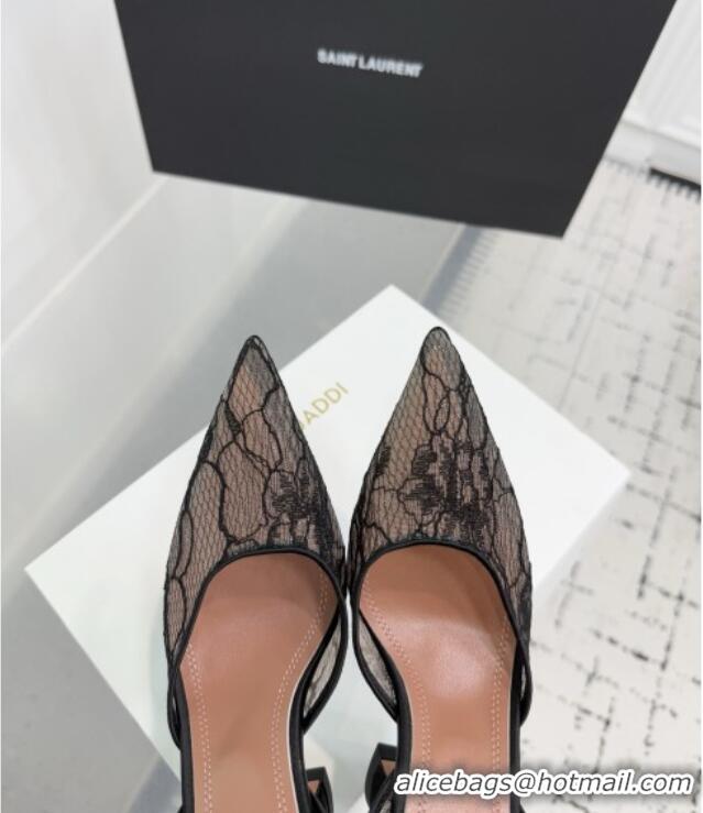 ​Inexpensive Amina Muaddi Holli Lace Sling Back Pumps 9.5cm Heel A1111 Black 2025