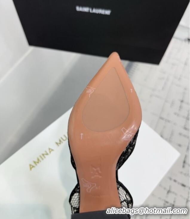 ​Inexpensive Amina Muaddi Holli Lace Sling Back Pumps 9.5cm Heel A1111 Black 2025