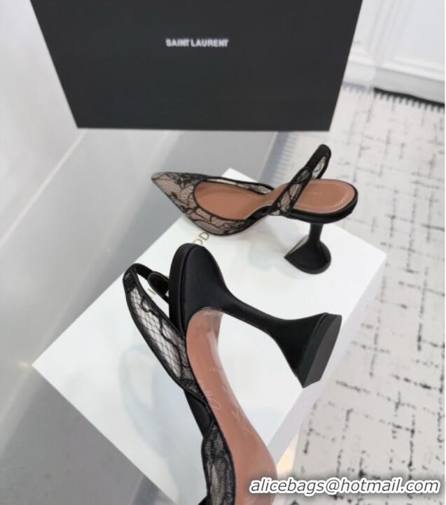 ​Inexpensive Amina Muaddi Holli Lace Sling Back Pumps 9.5cm Heel A1111 Black 2025