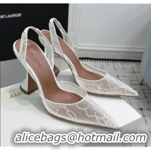 ​Low Cost Amina Muaddi Holli Lace Sling Back Pumps 9.5cm Heel A1111 White 2025