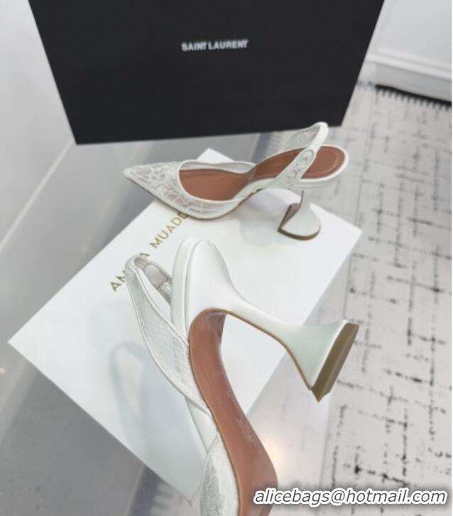 ​Low Cost Amina Muaddi Holli Lace Sling Back Pumps 9.5cm Heel A1111 White 2025