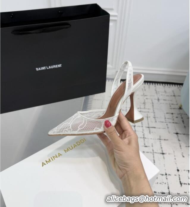 ​Low Cost Amina Muaddi Holli Lace Sling Back Pumps 9.5cm Heel A1111 White 2025