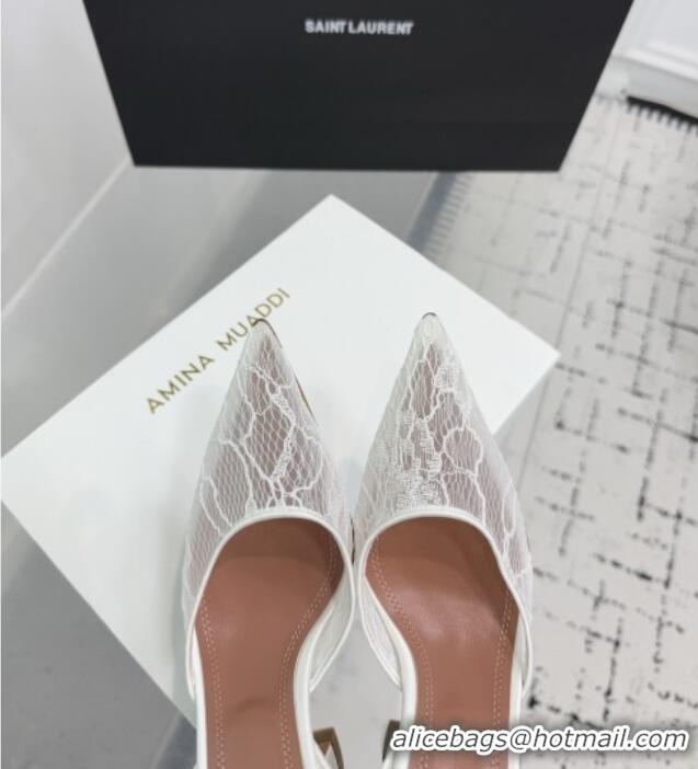 ​Low Cost Amina Muaddi Holli Lace Sling Back Pumps 9.5cm Heel A1111 White 2025