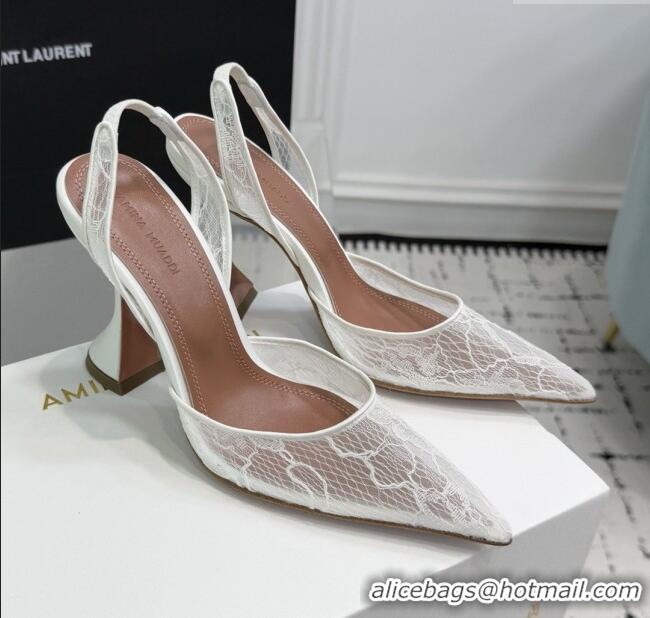 ​Low Cost Amina Muaddi Holli Lace Sling Back Pumps 9.5cm Heel A1111 White 2025