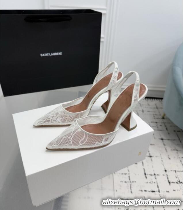 ​Low Cost Amina Muaddi Holli Lace Sling Back Pumps 9.5cm Heel A1111 White 2025