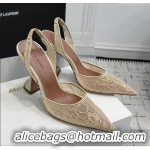 Top Grade Amina Muaddi Holli Lace Sling Back Pumps 9.5cm Heel A1111 Beige 2025