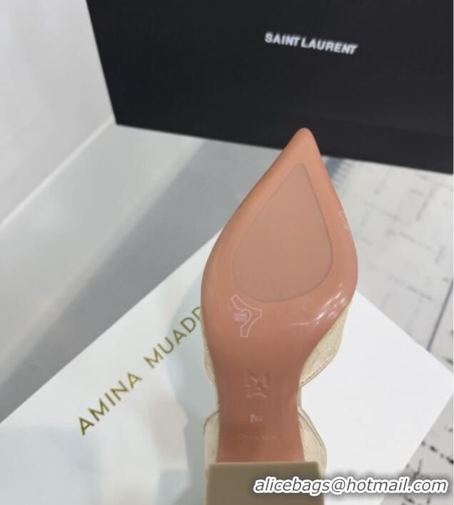 Top Grade Amina Muaddi Holli Lace Sling Back Pumps 9.5cm Heel A1111 Beige 2025