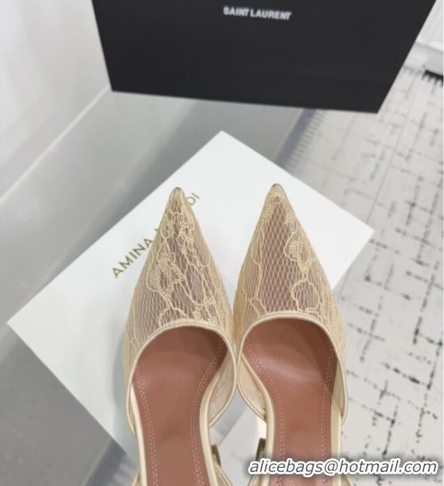 Top Grade Amina Muaddi Holli Lace Sling Back Pumps 9.5cm Heel A1111 Beige 2025