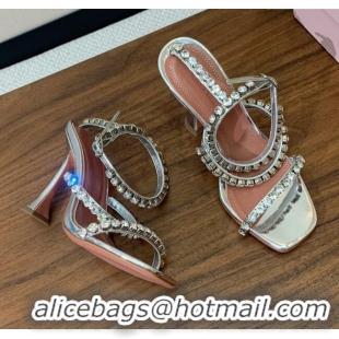 ​Pretty Style Amina Muaddi Gigi Sandal 95cm A1114 Silver Mirror/White Crystals 2025