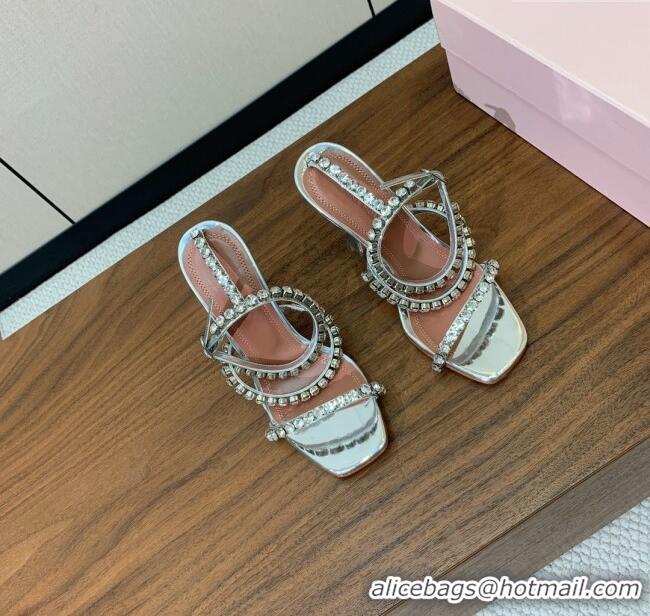 ​Pretty Style Amina Muaddi Gigi Sandal 95cm A1114 Silver Mirror/White Crystals 2025