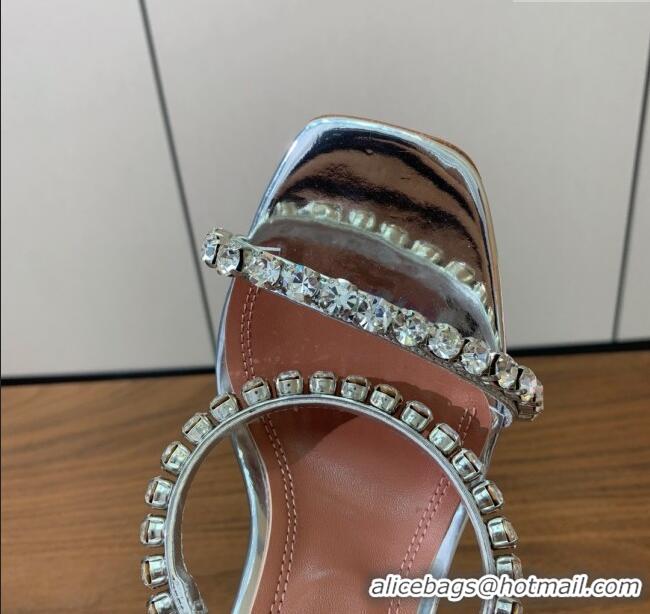 ​Pretty Style Amina Muaddi Gigi Sandal 95cm A1114 Silver Mirror/White Crystals 2025